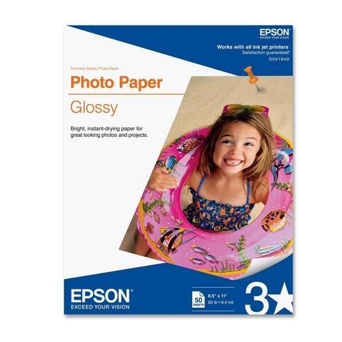  Epson S041649 Glossy Photo Paper, 52 lbs., Glossy, 8