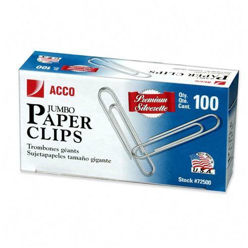 Acco® Premium Jumbo Paper Clips Jumbo 20 Sheet Capacity