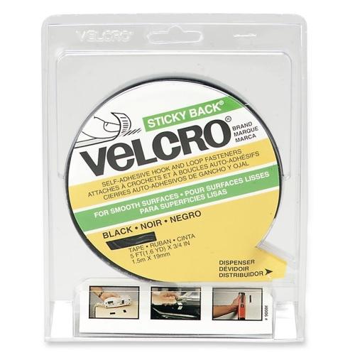 Velcro 90086 Sticky-Back Hook & Loop Fastener Tape with Dispenser, 3/4 x  5ft Roll, Black - 90086