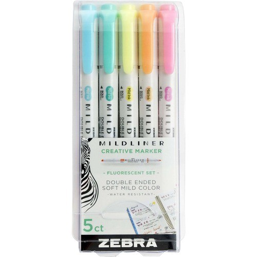 Zebra 78105 Mildliner Double Ended Highlighter, Chisel/Bullet Tip, Assorted  Colors, 5/Pack