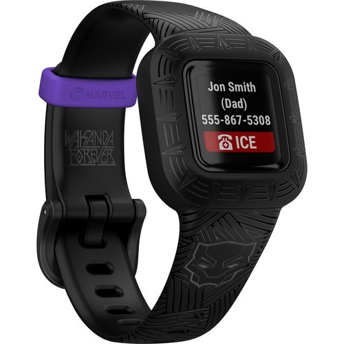 Garmin vívofit jr. 3 Smart Watch - - Clock Display, Alarm, Timer, Stopwatch, Sleep Monitor Steps Taken, Sleep Quality, Distance Traveled - 0.6" - Bluetooth - 8765.81 Hour - 1" - 1" - Marvel Black Panther - Silicone - Swimming, He ...