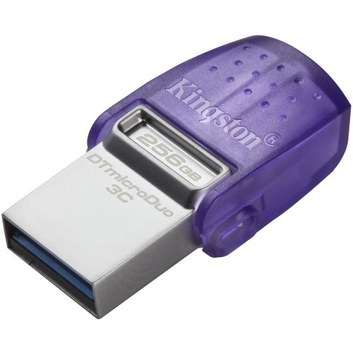 Kingston DataTraveler microDuo 3C USB Flash Drive - 256 GB - USB 3.2 (Gen 1) Type C, USB 3.2 (Gen 1) Type - 200 MB/s Read Speed - Purple 5 Year Warranty 740617328110