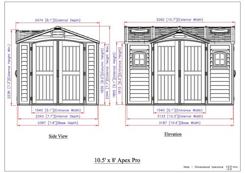 Duramax 15 x 8 Apex Pro Vinyl Shed with Foundation, 2 Windows and 2 Do